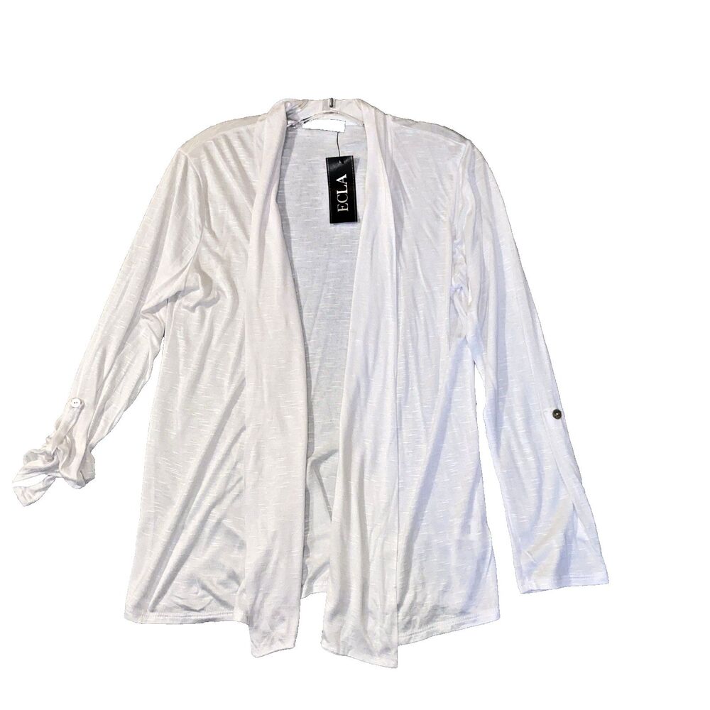 Cardigan Womens Open Size S Small White Long Sleeve Cover Lightweight